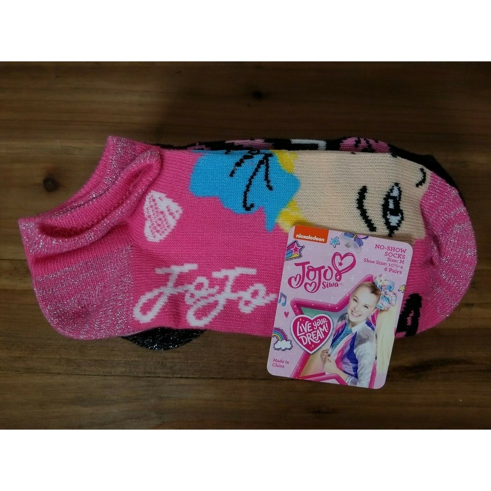 JoJo Siwa Girls Socks Nickelodeon 6 pack - Shoe Size 10.5- 4 (M) No Show NEW